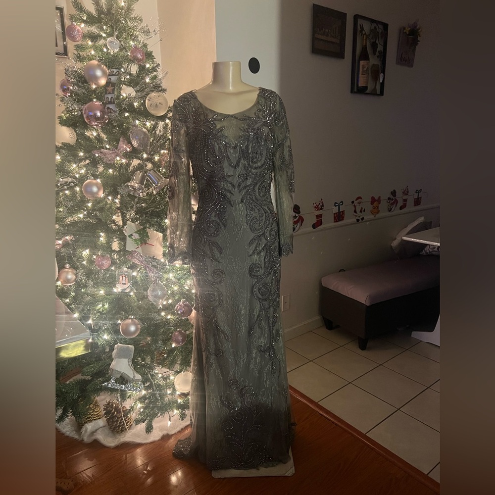 Cecilia Couture long sleeve, fully beaded and lace gown